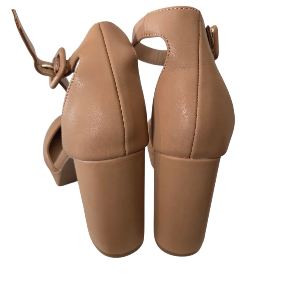 Sun + Stone Tan Block Heel Platform Ankle Strap Sandals Women’s Size 10 - Picture 3 of 5